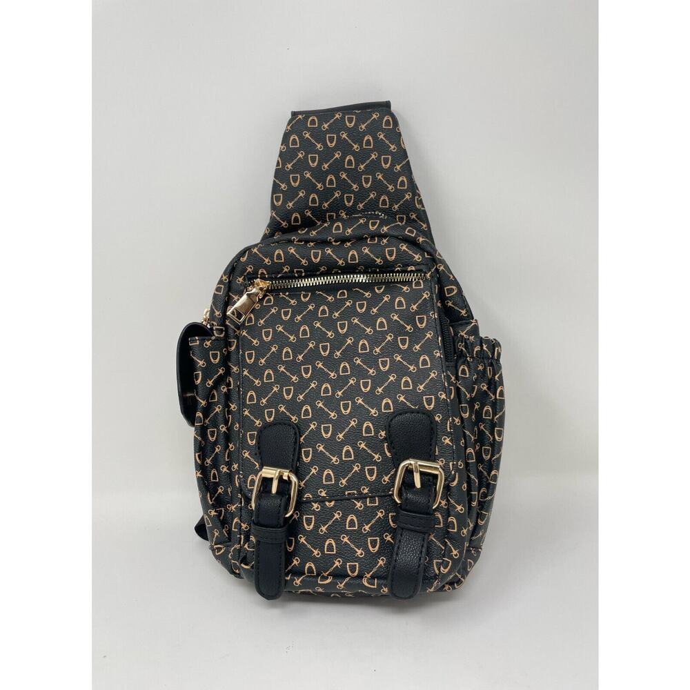 AR New York Black Printed Vegan Faux Leather Sling Bag New - Picture 2 of 9